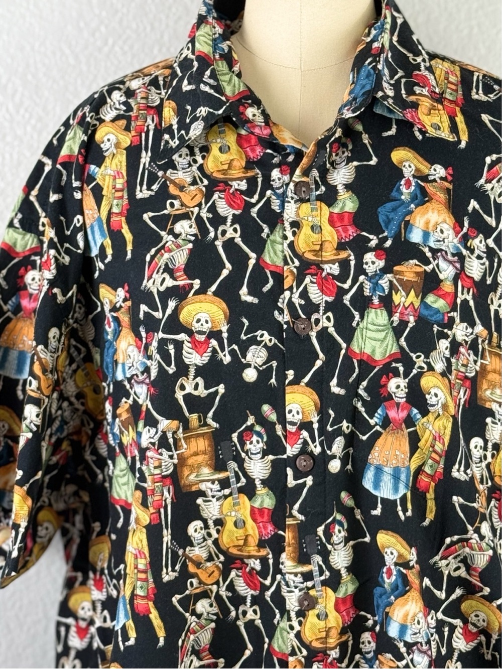 High Seas Trading Co. Day of the Dead Aloha Black Hawaiian Shirt size XL